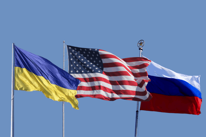 Zastave Ukrajine SAD Amerike Rusije